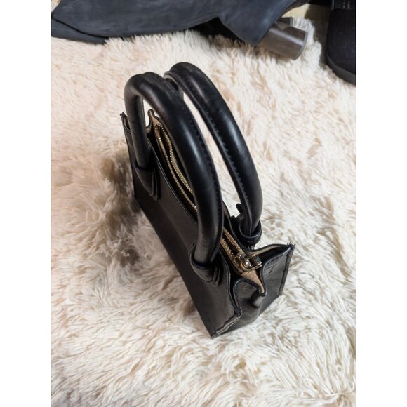 Black Faux Leather Mini Handbag With Gold Hardware & Double Handles - Picture 6 of 14